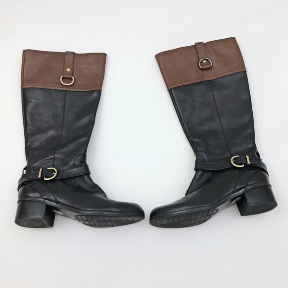 EUC Bandolino Carlotta Boots Women Size 5-1/2M Black Brown Leather Knee High - Picture 4 of 10